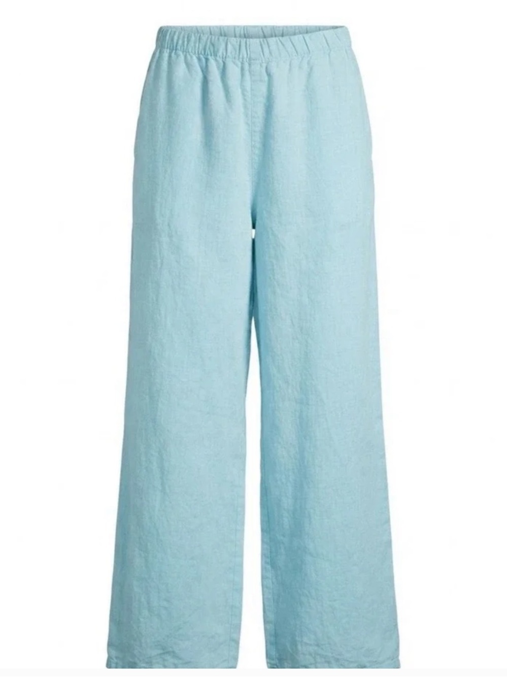 Bryn Walker Linen Blue Pull On Elastic Waist Wide Leg Lagenlook Pants Sz S